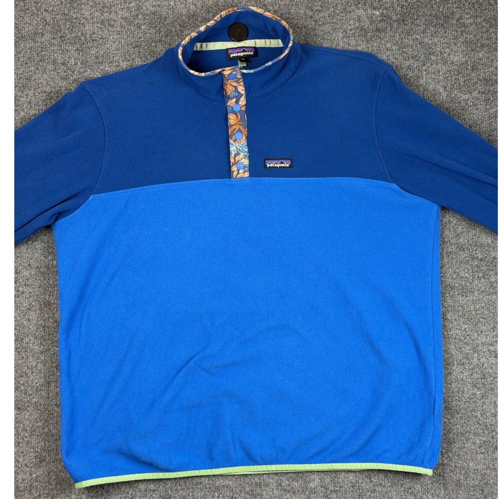 Patagonia Synchilla Snap-T Fleece Pullover Blue Floral XL Fall Gorpcore Mens EUC